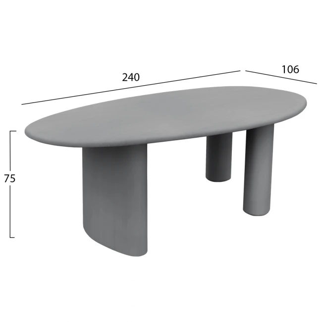 ΤΡΑΠΕΖΙ ΤΡΑΠΕΖΑΡΙΑΣ FIBER CEMENT ΟΒΑΛ VOLPE HM6599.01 ΓΚΡΙ 240x100x75Υεκ