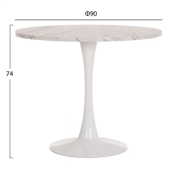 ΤΡΑΠΕΖΙ ΤΡΑΠΕΖΑΡΙΑΣ ROLLO HM9421.11 ΣΤΡΟΓΓΥΛΟ WHITE MARBLE Φ90x74Υεκ.