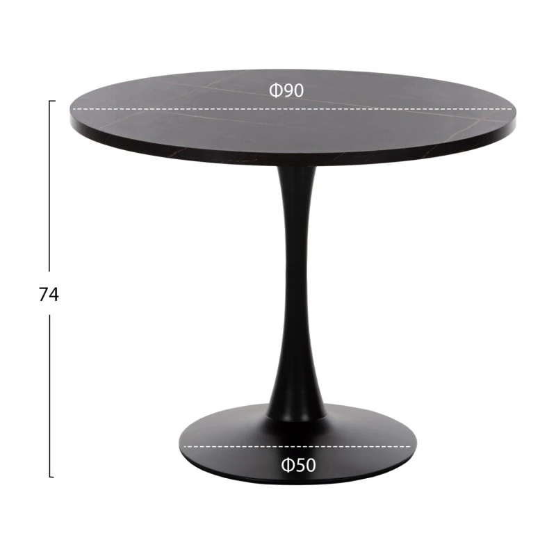 ΤΡΑΠΕΖΙ ΤΡΑΠΕΖΑΡΙΑΣ ROLLO HM9421.12 ΣΤΡΟΓΓΥΛΟ BLACK MARBLE Φ90x74Υεκ.