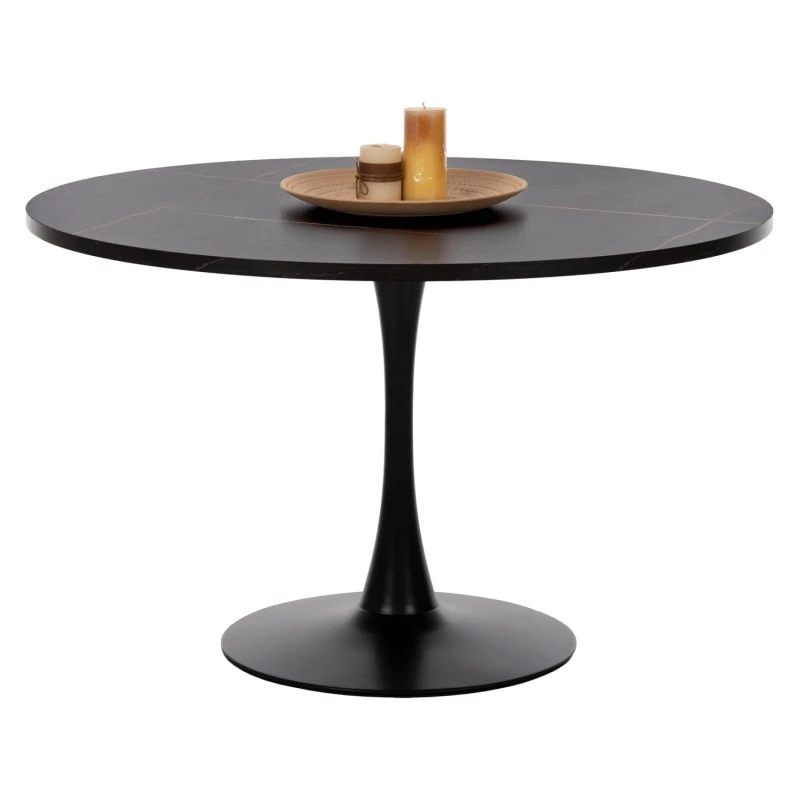ΤΡΑΠΕΖΙ ΤΡΑΠΕΖΑΡΙΑΣ ROLLO HM9422.12 ΣΤΡΟΓΓΥΛΟ BLACK MARBLE Φ120x74Yεκ.