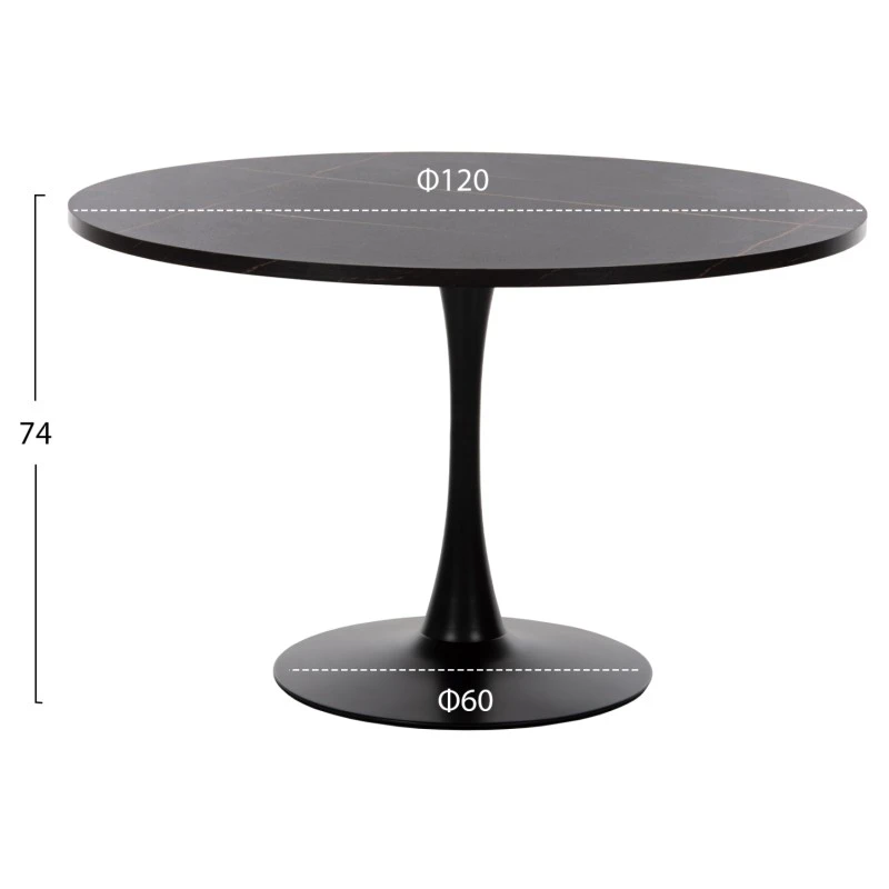 ΤΡΑΠΕΖΙ ΤΡΑΠΕΖΑΡΙΑΣ ROLLO HM9422.12 ΣΤΡΟΓΓΥΛΟ BLACK MARBLE Φ120x74Yεκ.