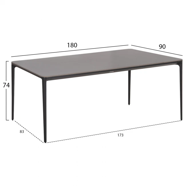 ΤΡΑΠΕΖΙ ΤΡΑΠΕΖΑΡΙΑΣ STAD HM6557.01 ΓΚΡΙ ΑΛΟΥΜΙΝΙΟ & SINTERED STONE TOP 180x90x74Υεκ