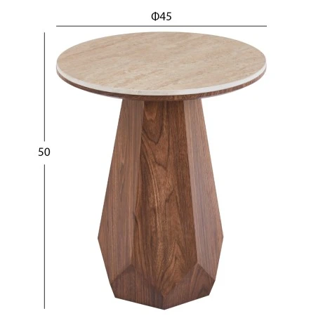 ΤΡΑΠΕΖΙ ΒΟΗΘΗΤΙΚΟ VENERA HM18442 ΚΕΡΑΜΙΚΟ TOP ΟΨΗ ΤΡΑΒΕΡΤΙΝΑΣ-MDF ΚΑΡΥΔΙ Φ45x50Υεκ.
