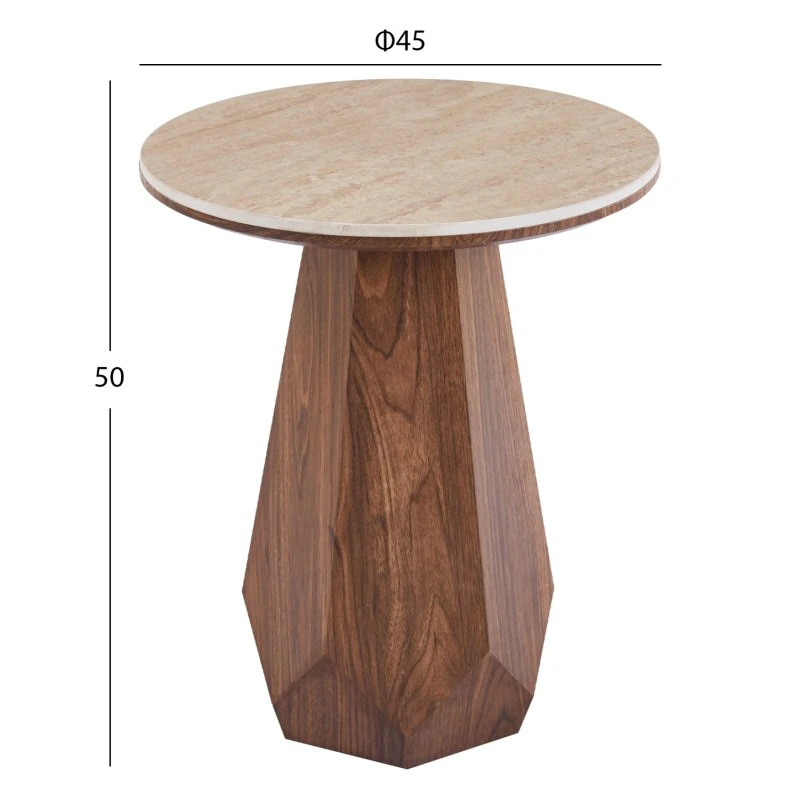 ΤΡΑΠΕΖΙ ΒΟΗΘΗΤΙΚΟ VENERA HM18442 ΚΕΡΑΜΙΚΟ TOP ΟΨΗ ΤΡΑΒΕΡΤΙΝΑΣ-MDF ΚΑΡΥΔΙ Φ45x50Υεκ.