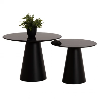 ΤΡΑΠΕΖΙA ΣΑΛΟΝΙΟΥ 2ΤΜΧ DIEN HM9926 ΜΕΤΑΛ.ΒΑΣΕΙΣ & ΚΕΡΑΜΙΚΟ TOP-ΜΑΥΡΟ Φ56.5 & Φ43.5 εκ.