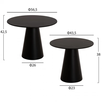 ΤΡΑΠΕΖΙA ΣΑΛΟΝΙΟΥ 2ΤΜΧ DIEN HM9926 ΜΕΤΑΛ.ΒΑΣΕΙΣ & ΚΕΡΑΜΙΚΟ TOP-ΜΑΥΡΟ Φ56.5 & Φ43.5 εκ.