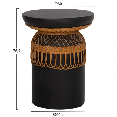ΒΟΗΘΗΤΙΚΟ ΤΡΑΠΕΖΙ PRILEP HM18159.01 FIBER CEMENT ΜΑΥΡΟ & RATTAN--Φ60x76,5Υεκ
