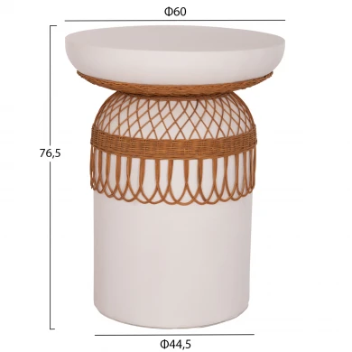 ΒΟΗΘΗΤΙΚΟ ΤΡΑΠΕΖΙ PRILEP HM18159.02 FIBER CEMENT ΛΕΥΚΟ & RATTAN--Φ60x76,5Υεκ