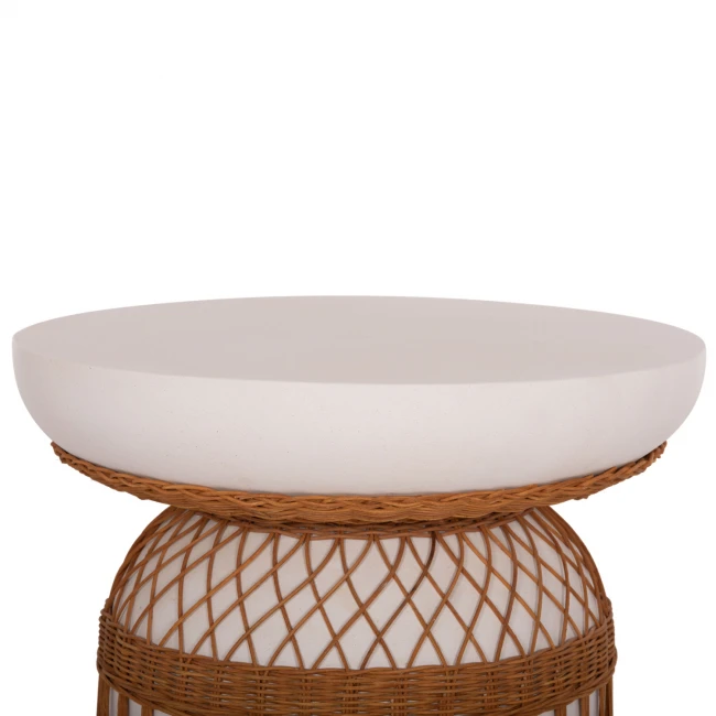 ΤΡΑΠΕΖΙ ΤΡΑΠΕΖΑΡΙΑΣ PRILEP HM18159.02 FIBER CEMENT ΛΕΥΚΟ & RATTAN--Φ60x76,5Υεκ