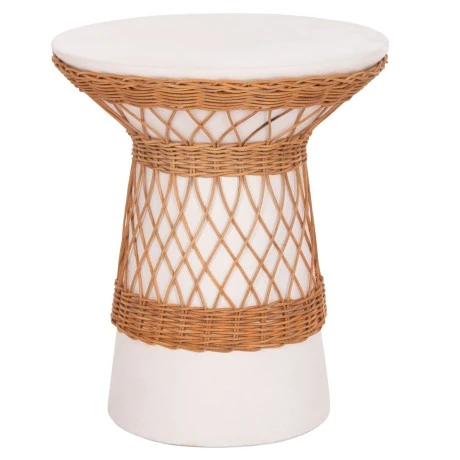 ΒΟΗΘΗΤΙΚΟ ΤΡΑΠΕΖΙ ΣΤΡΟΓΓΥΛΟ DELIA HM18167.02 FIBER CEMENT ΛΕΥΚΟ & RATTAN Φ40x45Υεκ