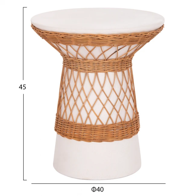 ΒΟΗΘΗΤΙΚΟ ΤΡΑΠΕΖΙ ΣΤΡΟΓΓΥΛΟ DELIA HM18167.02 FIBER CEMENT ΛΕΥΚΟ & RATTAN Φ40x45Υεκ