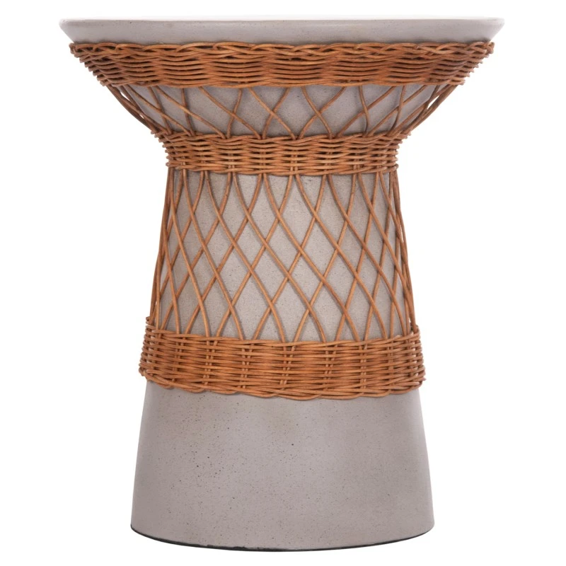ΒΟΗΘΗΤΙΚΟ ΤΡΑΠΕΖΙ ΣΤΡΟΓΓΥΛΟ DELIA HM18167.03 FIBER CEMENT ΓΚΡΙ & RATTAN Φ40x45Υεκ