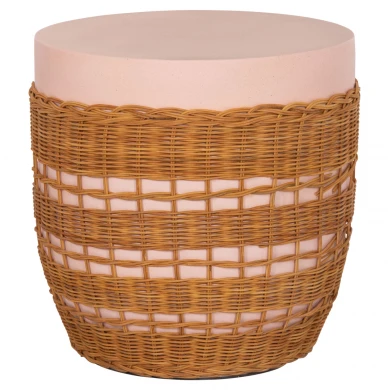 ΒΟΗΘΗΤΙΚΟ ΤΡΑΠΕΖΙ VILHENA HM18166 FIBER CEMENT ΡΟΖ-RATTAN ΦΥΣΙΚΟ Φ44.5x45Υεκ.