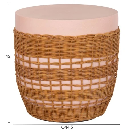 ΒΟΗΘΗΤΙΚΟ ΤΡΑΠΕΖΙ VILHENA HM18166 FIBER CEMENT ΡΟΖ-RATTAN ΦΥΣΙΚΟ Φ44.5x45Υεκ.
