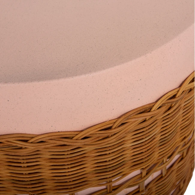 ΒΟΗΘΗΤΙΚΟ ΤΡΑΠΕΖΙ VILHENA HM18166 FIBER CEMENT ΡΟΖ-RATTAN ΦΥΣΙΚΟ Φ44.5x45Υεκ.