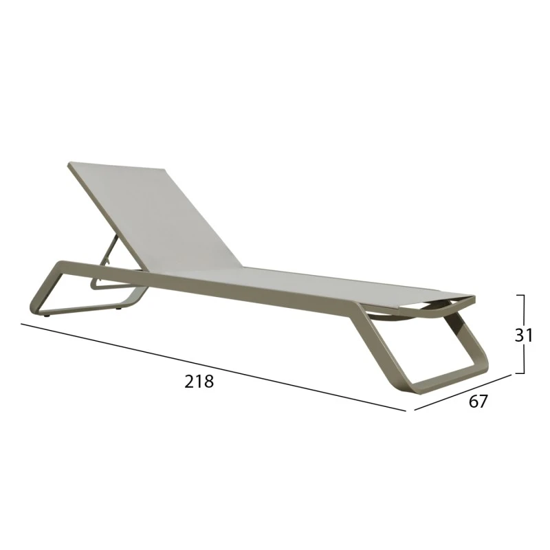 ΞΑΠΛΩΣΤΡΑ ΑΛΟΥΜΙΝΙΟΥ MARIMAR HM6562.03 ΣΚΕΛΕΤΟΣ TAUPE & TEXTILENE ΜΠΕΖ 220x67.5x31.5Υεκ