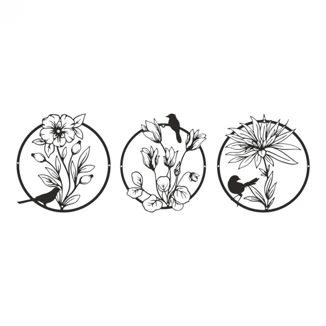 Διακοσμητικό τοίχου Renka pakooworld σετ 3τεμ μαύρο μεταλλικό Φ30x0,15εκ