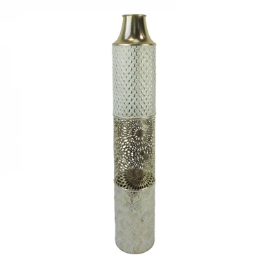Διακοσμητικό βάζο δαπέδου Tecna Inart μέταλλο σε χρυσή και λευκή απόχρωση Φ14.6x81.3εκ