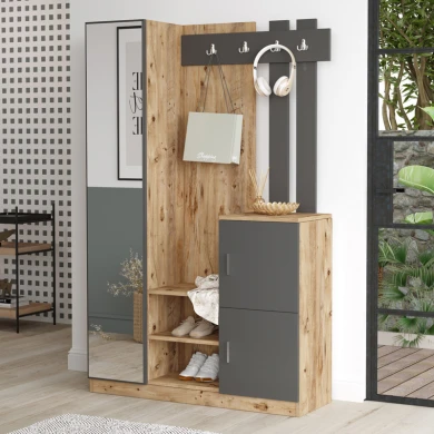 Saron entrance furniture with pakoworld mirror in oak-anthracite shade 113,6x37,5x180cm