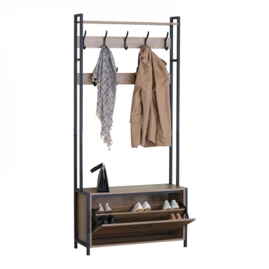 Entrance unit Ventoria pakoworld in oak color with black metal 84x30x182cm