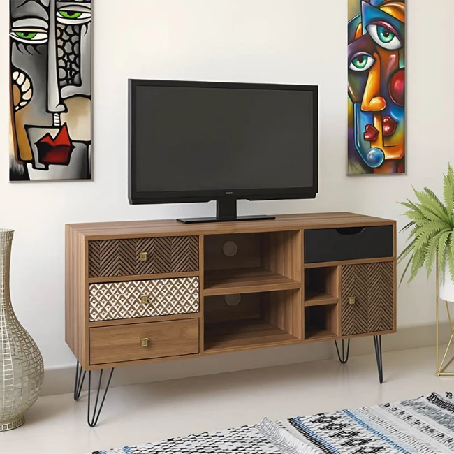 Tv unit Boho pakoworld in walnut color 120x39x64cm