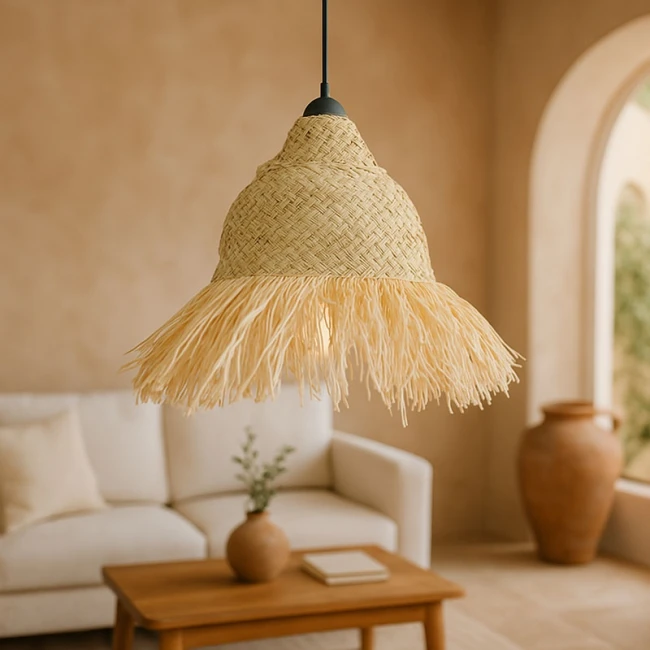 Boher Inart seagrass ceiling lamp in natural shade Φ33x76cm
