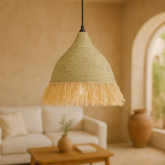 Φωτιστικό οροφής Boher Inart seagrass σε φυσική απόχρωση Φ60x99εκ