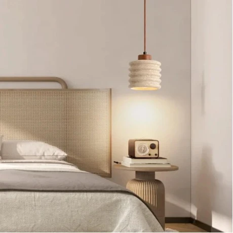 Ceiling lamp Fino pakoworld walnut wood and travertie D12x16cm