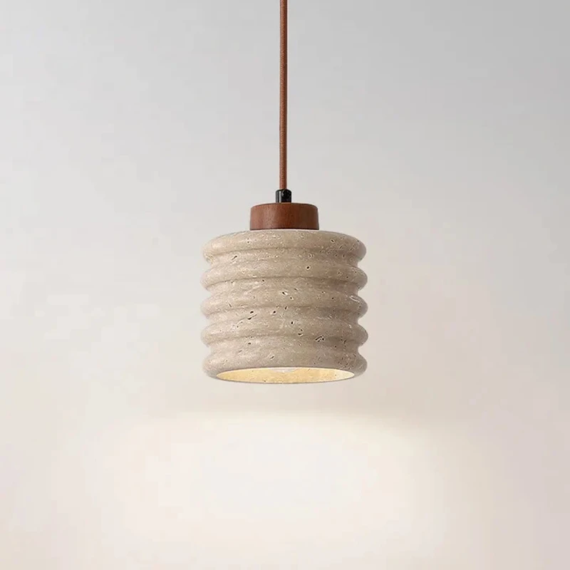 Ceiling lamp Fino pakoworld walnut wood and travertie D12x16cm