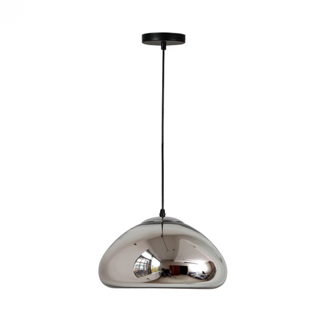 Ceiling lamp Ovalone pakoworld Ε27 silver metal-glass D30x16,5cm
