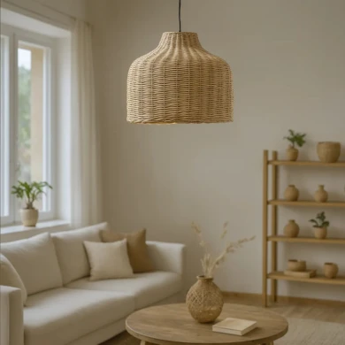 Φωτιστικό οροφής Ziquel Inart rattan σε φυσική απόχρωση Φ42x89εκ