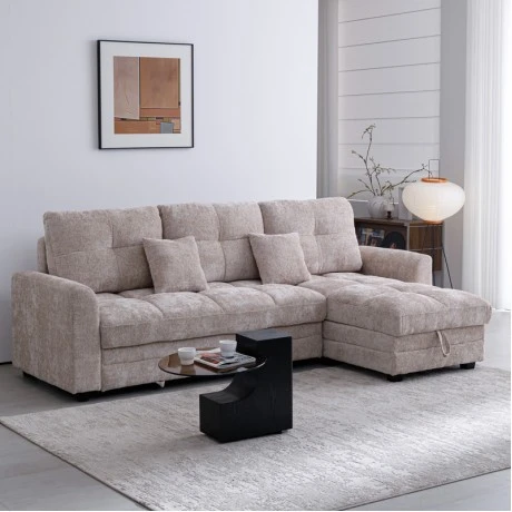 Comfie pakoworld corner reversible sofa bed with storage space beige fabric 260x156x98cm