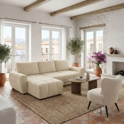 Reversible sofa-bed Vivad pakoworld fabric in beige color 275x164x91cm