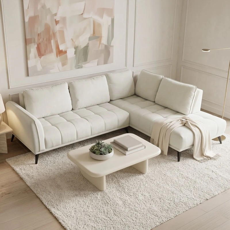 Left corner sofa Belanza pakoworld beige fabric 265x213x90cm