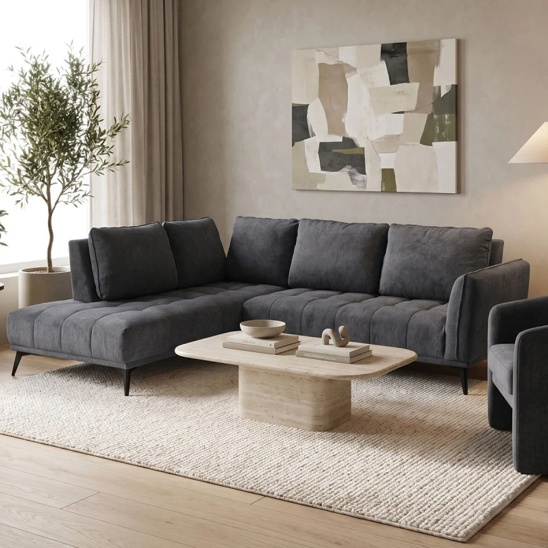 Right corner sofa Belanza pakoworld anthracite fabric 265x213x90cm