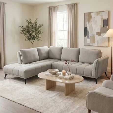 Right corner sofa Belanza pakoworld grey beige fabric 265x213x90cm