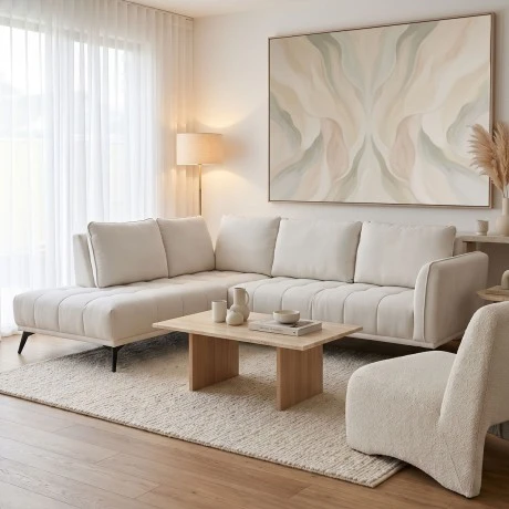 Right corner sofa Belanza pakoworld beige fabric 265x213x90cm