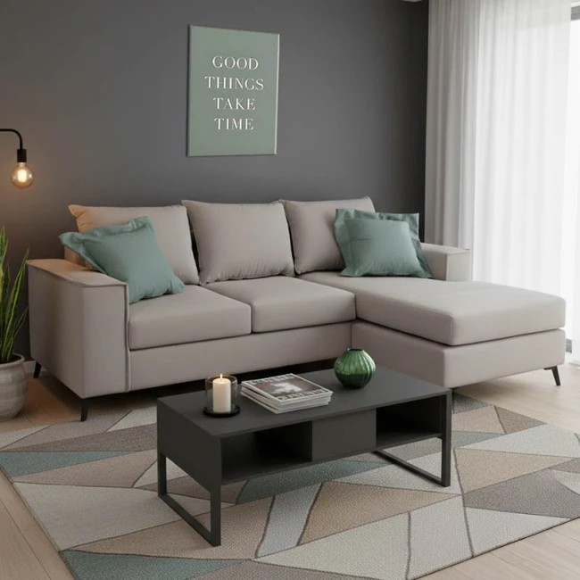 Γωνιακός καναπές Fabulous pakoworld αναστρέψιμος ύφασμα elephant-ciel 240x165x95εκ