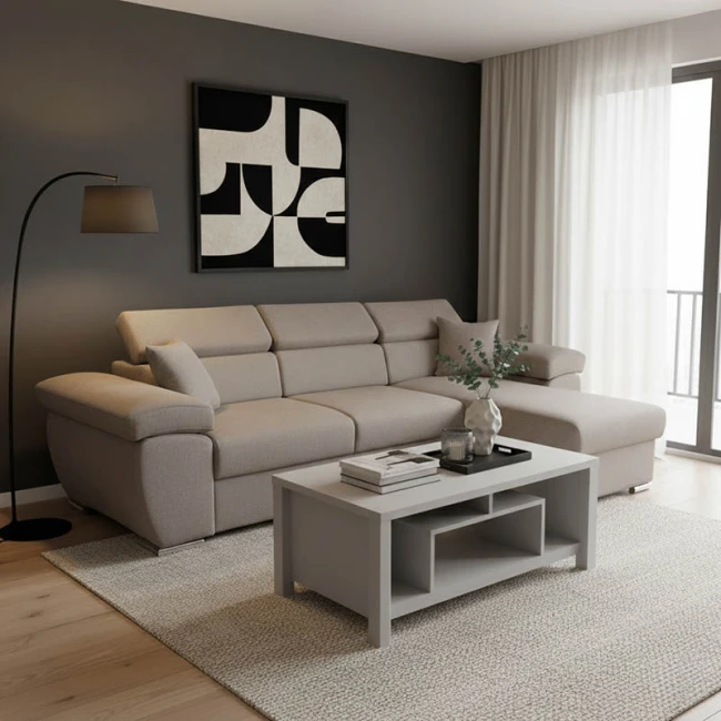 Γωνιακός καναπές-κρεβάτι αναστρέψιμος Comy pakoworld μπεζ-καφέ 286x160x75-90εκ