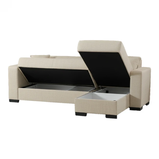 Γωνιακός καναπές-κρεβάτι αναστρέψιμος Dumma pakoworld ύφασμα κρεμ 226x148x86εκ