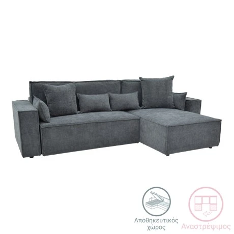 Corner reversible sofa-bed Kerbian  pakoworld dark grey color fabric 273x162x92cm