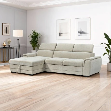 Dreamora left corner pakoworld corner sofa bed with storage space beige fabric 270x167x82cm