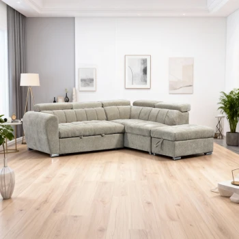 Corner sofa bed left corner Nuvora pakoworld with storage space beige fabric 244x225x79cm