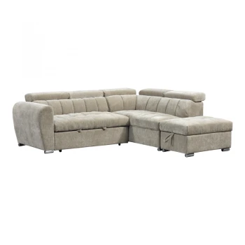 Corner sofa bed left corner Nuvora pakoworld with storage space beige fabric 244x225x79cm
