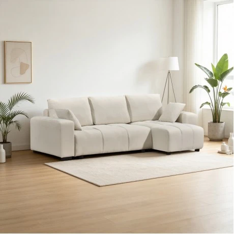 Corner sofa bed reversible corner Belda pakoworld with storage space cream fabric 246x138x82cm