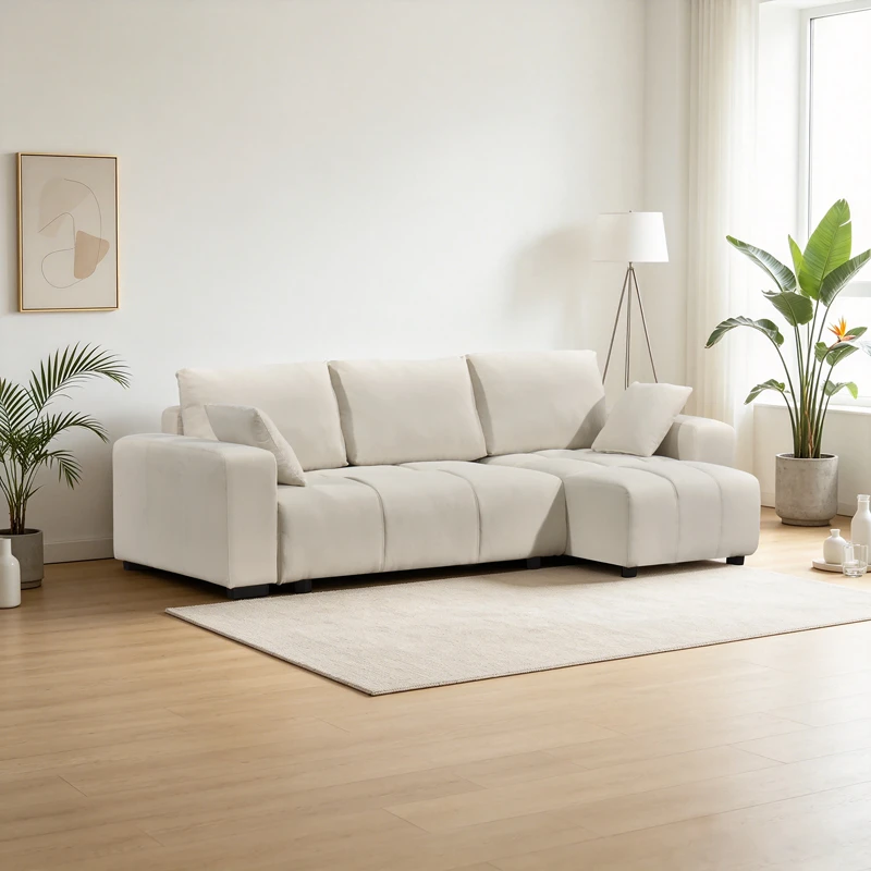 Corner sofa bed reversible corner Belda pakoworld with storage space cream fabric 246x138x82cm