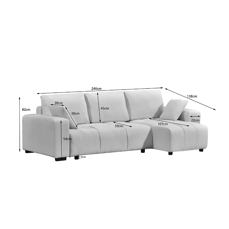 Corner sofa bed reversible corner Belda pakoworld with storage space cream fabric 246x138x82cm