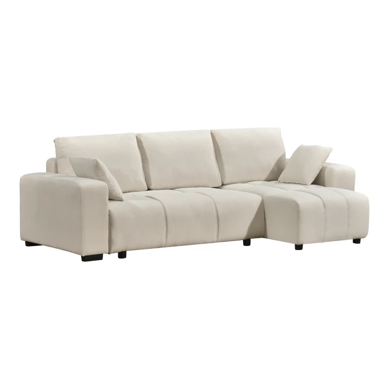 Corner sofa bed reversible corner Belda pakoworld with storage space cream fabric 246x138x82cm