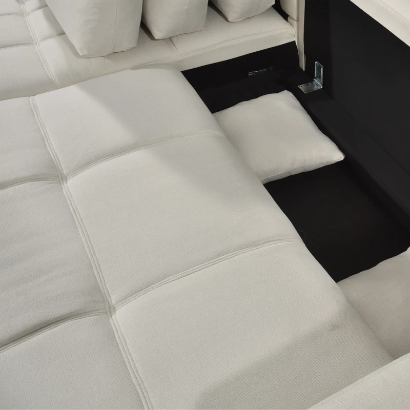 Corner sofa bed reversible corner Belda pakoworld with storage space cream fabric 246x138x82cm
