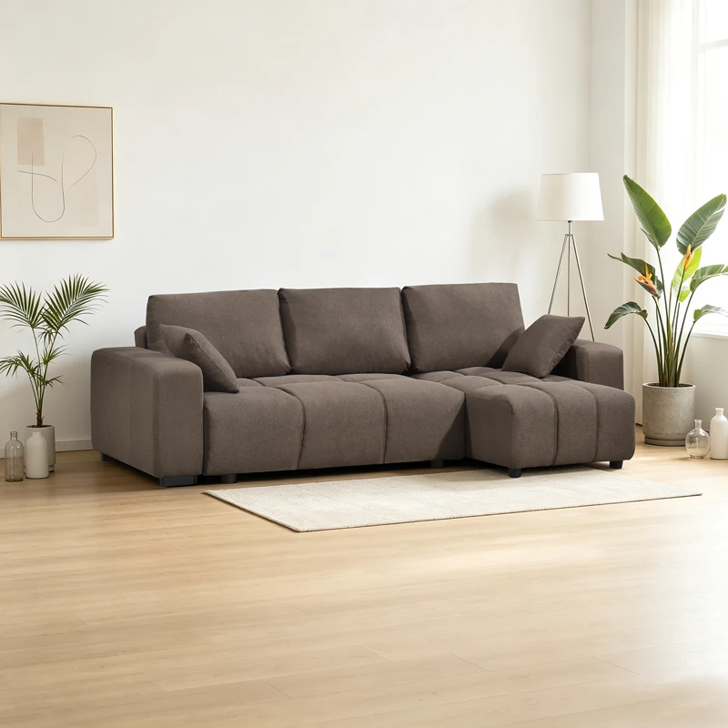 Corner sofa bed reversible corner Belda pakoworld with storage space dark brown fabric 246x138x82cm